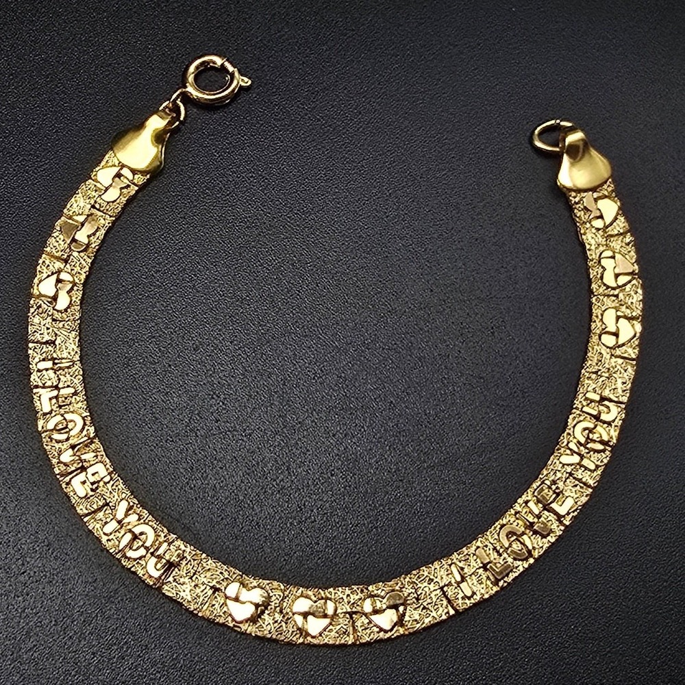 I Love You Gold Tone Bracelet Nugget Texture Vintage 1990s Jewelry